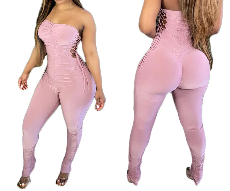 

New Summer Fashion Women's Sexy Tube Top Gathered Jumpsuit Female and Lady Casual Rompers