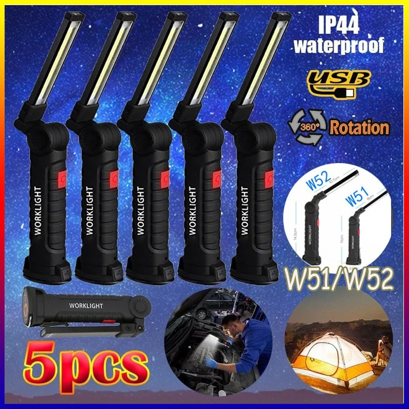 

5 Mode Torch Folding Rechargeable COB LED Slim Flashlight Inspection Lamp Magnetic Work Light Camping Pocket Light