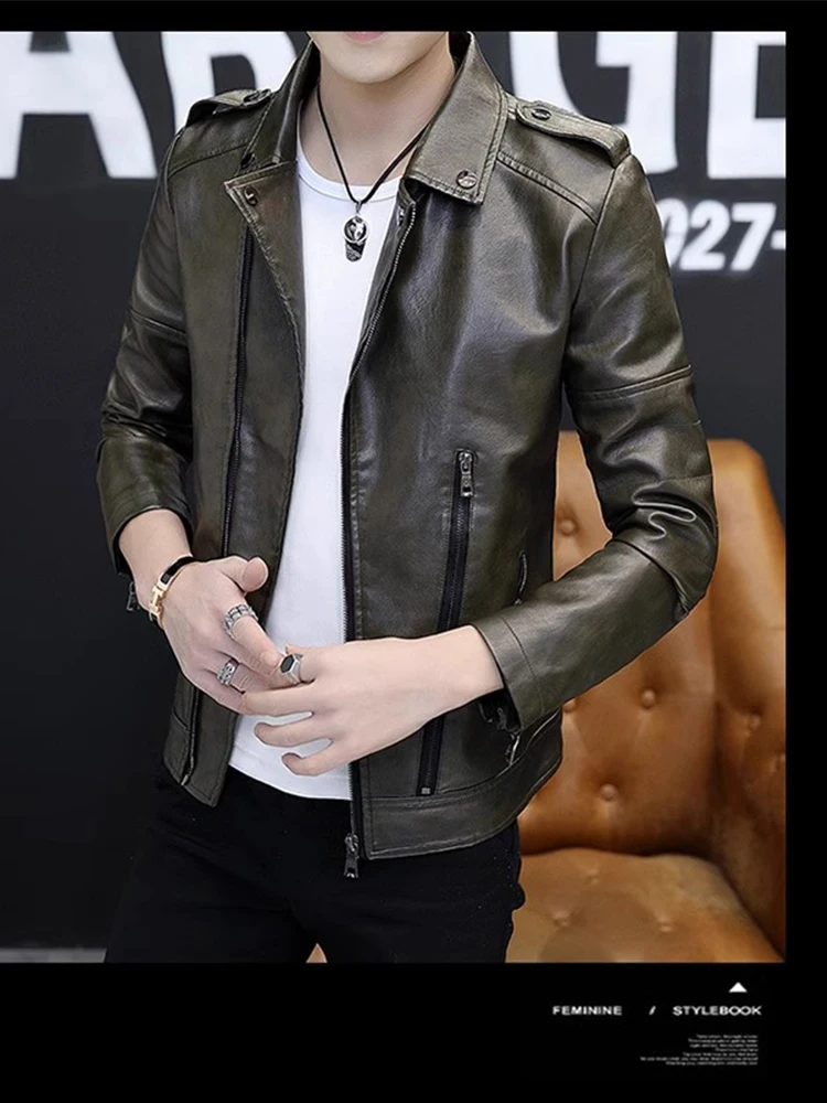 Playboy Leather Men's Genuine Spring and Autumn Motorcycle Clothing Outerwear Winter Slim fit Trendy Handsome Fleece-...