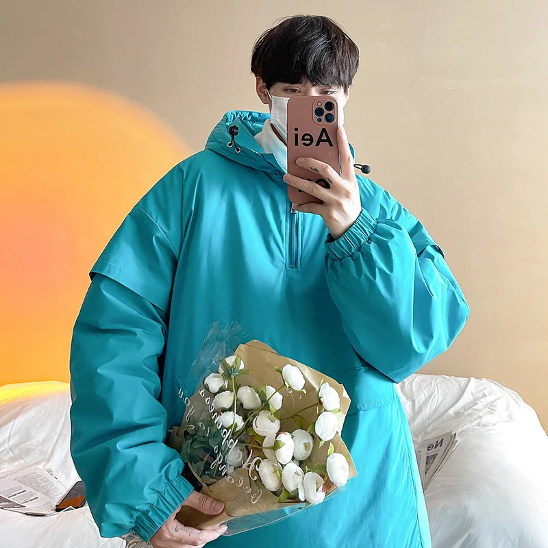 Winter Jacket Men Warm Fashion Thicken Hooded Pullover Jacket Men Streetwear Korean Loose Thick Short Coat Mens Parker M-3XL