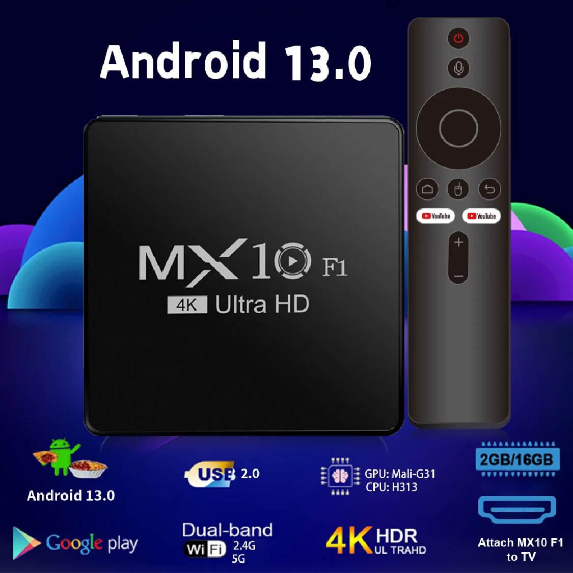 Фото Декодер Android TV Box 2025 4K Android 13 MX10 F1 Цифровая оптовая продажа На сертификате Smart Android TV Box №3