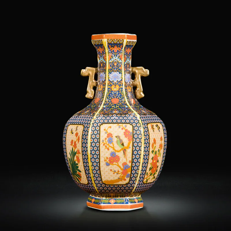 

Yongzheng Enamel Color Flower And Bird Pattern Two Ear Appreciation Vase Jingdezhen Antique Porcelain Home Chinese Ornaments