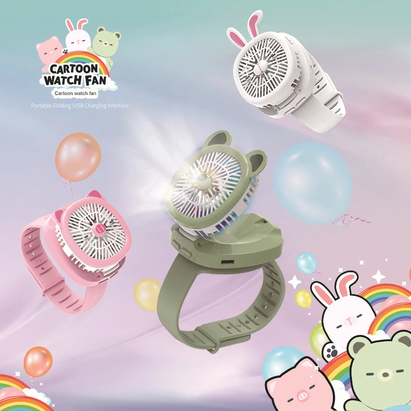 

Upgrade Version USB Rechargeable Fan With Comfortable Wrist Strap Portable Cartoon Mini Fan Watch for Children's Gifts
