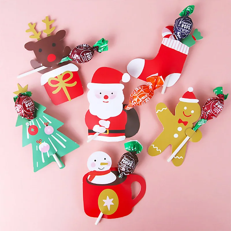 

60pcs Christmas Party Lollipop Card Xmas Candy Decor Cartoon Snowman Xmas Tree Elk Lollipop Cards Natal Navidad 2023 Kids Gift