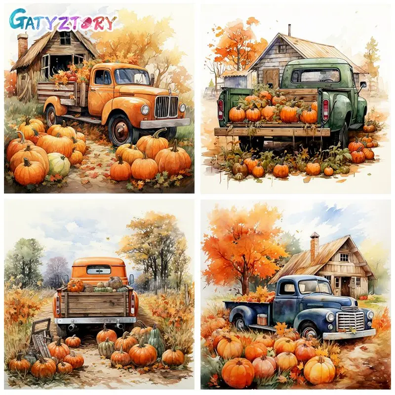

GATYZTORY Mordern Painting By Numbers Acrylic Paint Kit pumpkin cart Coloring On Numbers Halloween Decors Handicrafts Diy Gift
