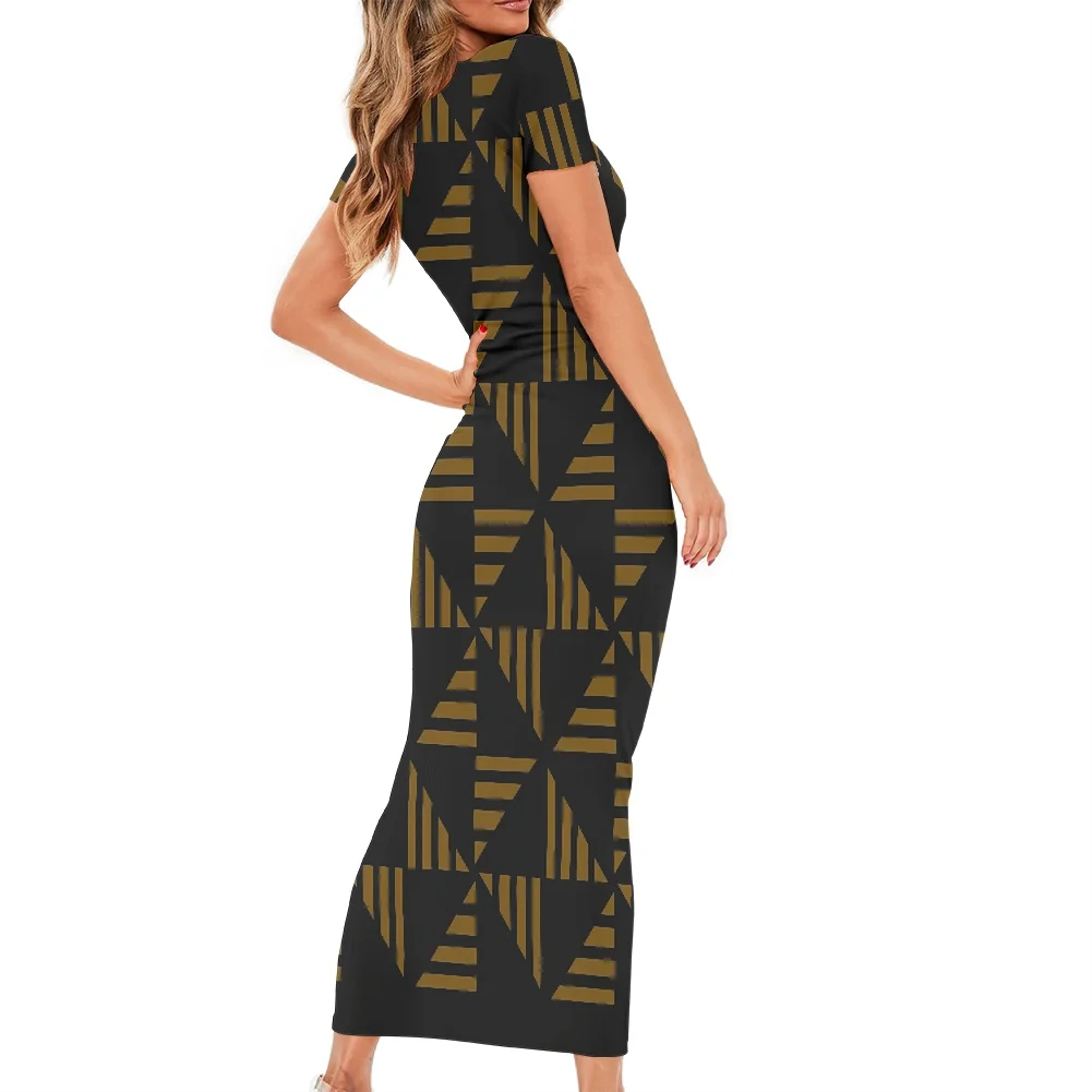 

Solid Color Dress Round Neck Short Sleeves Women Dresses Yellow Stripe Printing Design Girl Night Club Wear Clothes