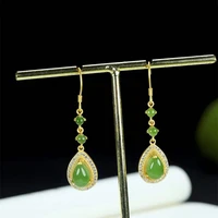 hot selling natural hand carved 925 silver gufajin inlaid jasper water droplets earrings studs fashion jewelry women luck gifts