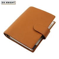 OX KNIGHT A6 Size Budget Planner Notebook Genuine Pebbled Grain Leather Twocolor Multifunction Sketchbook Diary Agenda Organizer