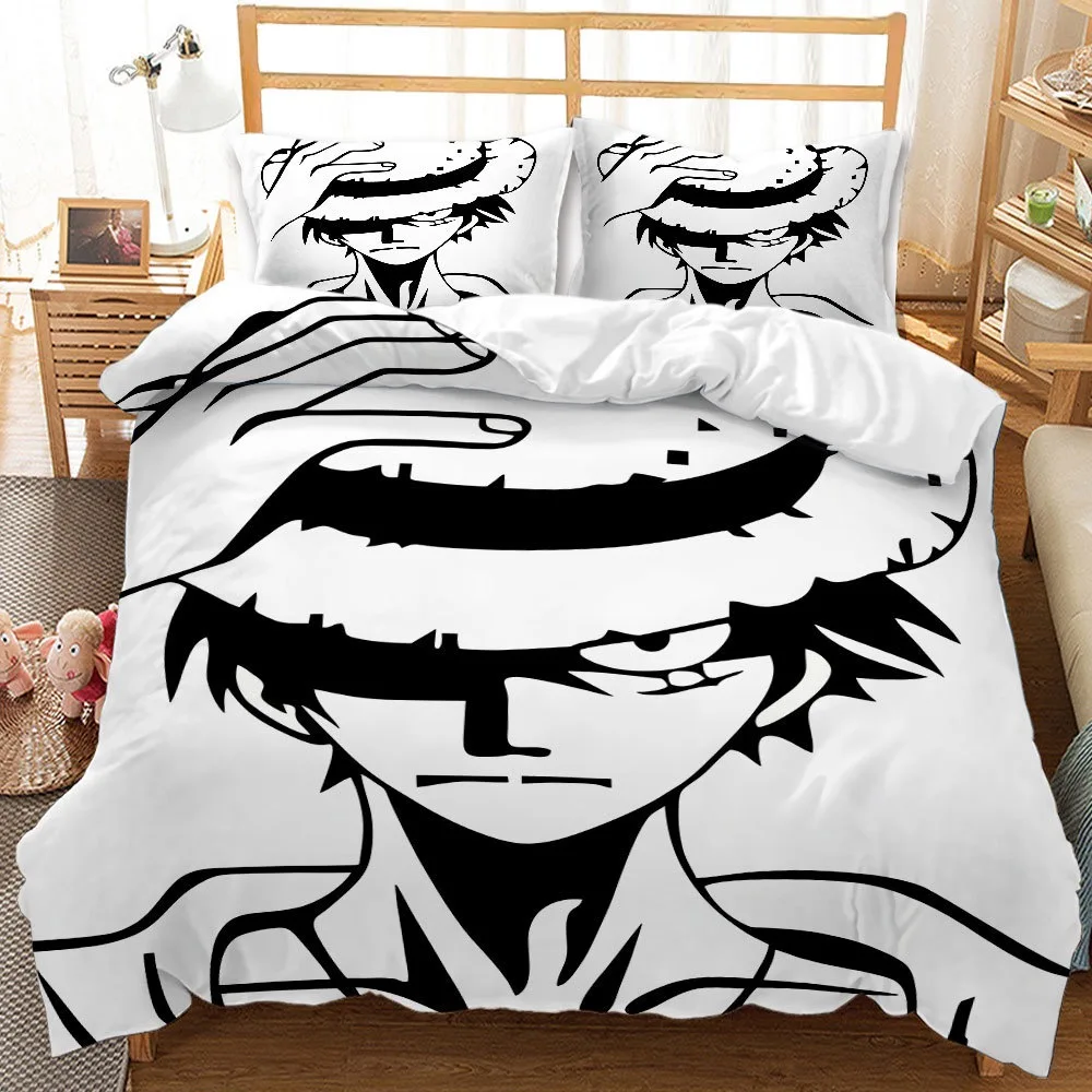 

Japan Anime ONE PIECE Prints Duvet Cover 3pcs Bedding Set Luffy Quilt Cover Queen King Size Comforter Cover Animation Bedclothes