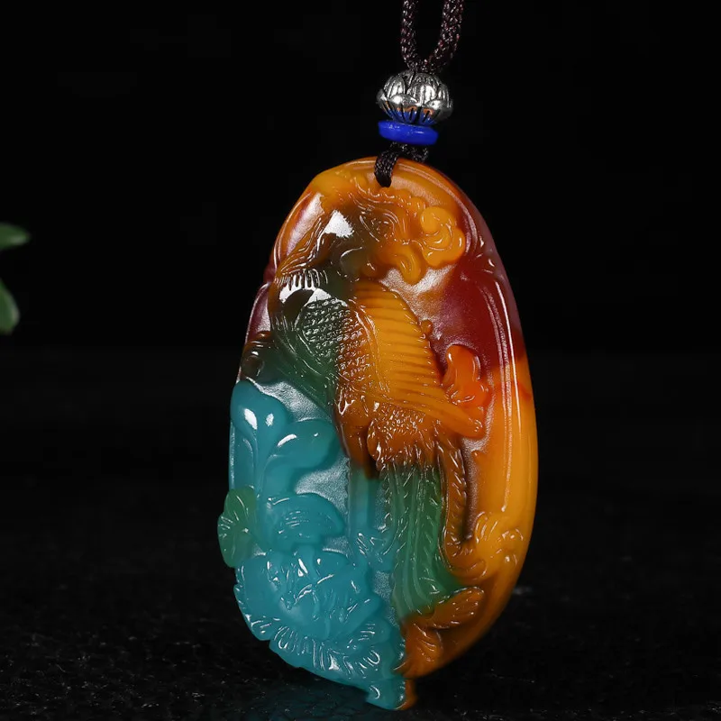 

Xinjiang Gobi Colorful Jade Floating Phoenix Pendant Men's and Women's Fashion Versatile Sweater Chain Pendant