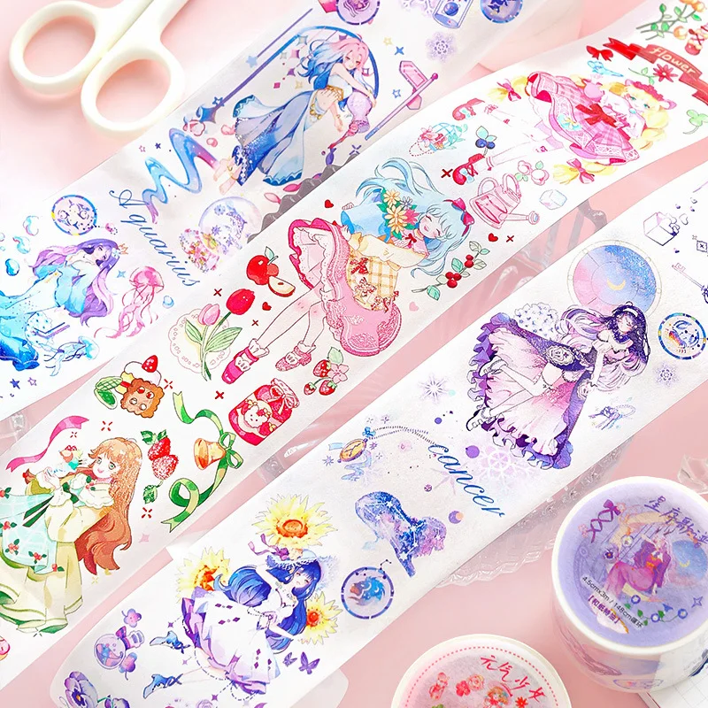 

MOHAMM 1 Roll Cute Cartoon Girl Washi Tape for Special Oil Process Scene Frame Planners DIY Crafts Material