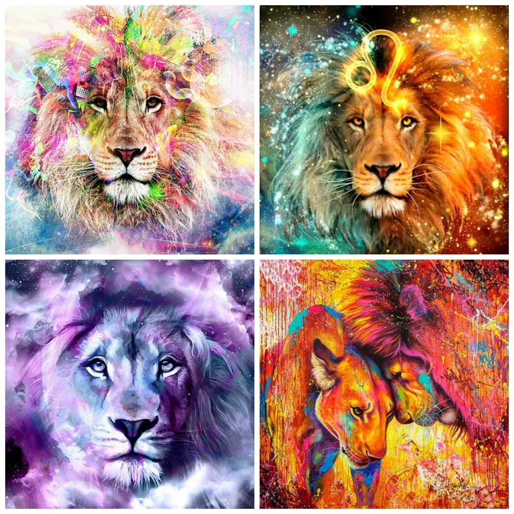 

Алмазная живопись 5D «сделай сам», Набор для вышивки крестиком с изображением животных, Льва, детские подарки ручной работы, украшение для ст...