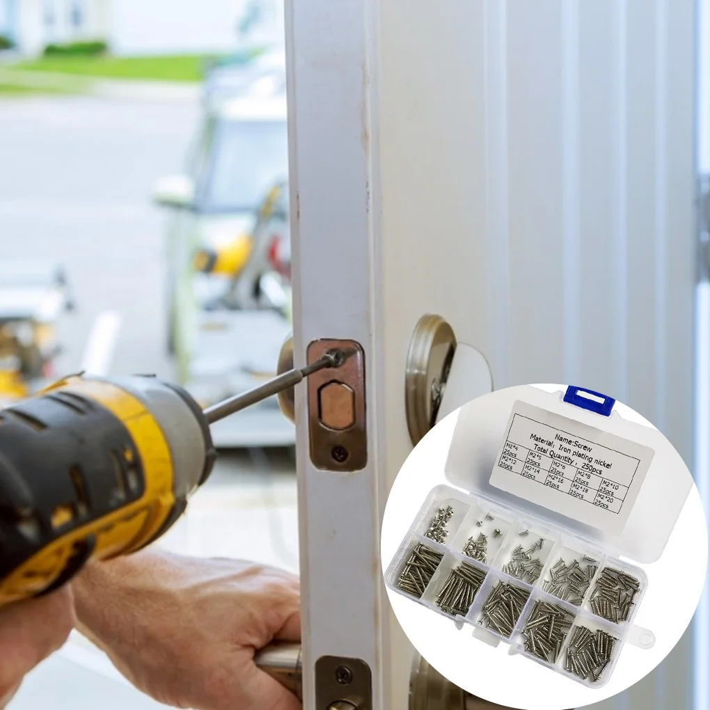 

250pcs/box Screw Set Countersunk Head Screws Anti-corrosion Portable Repair Accessories, Black