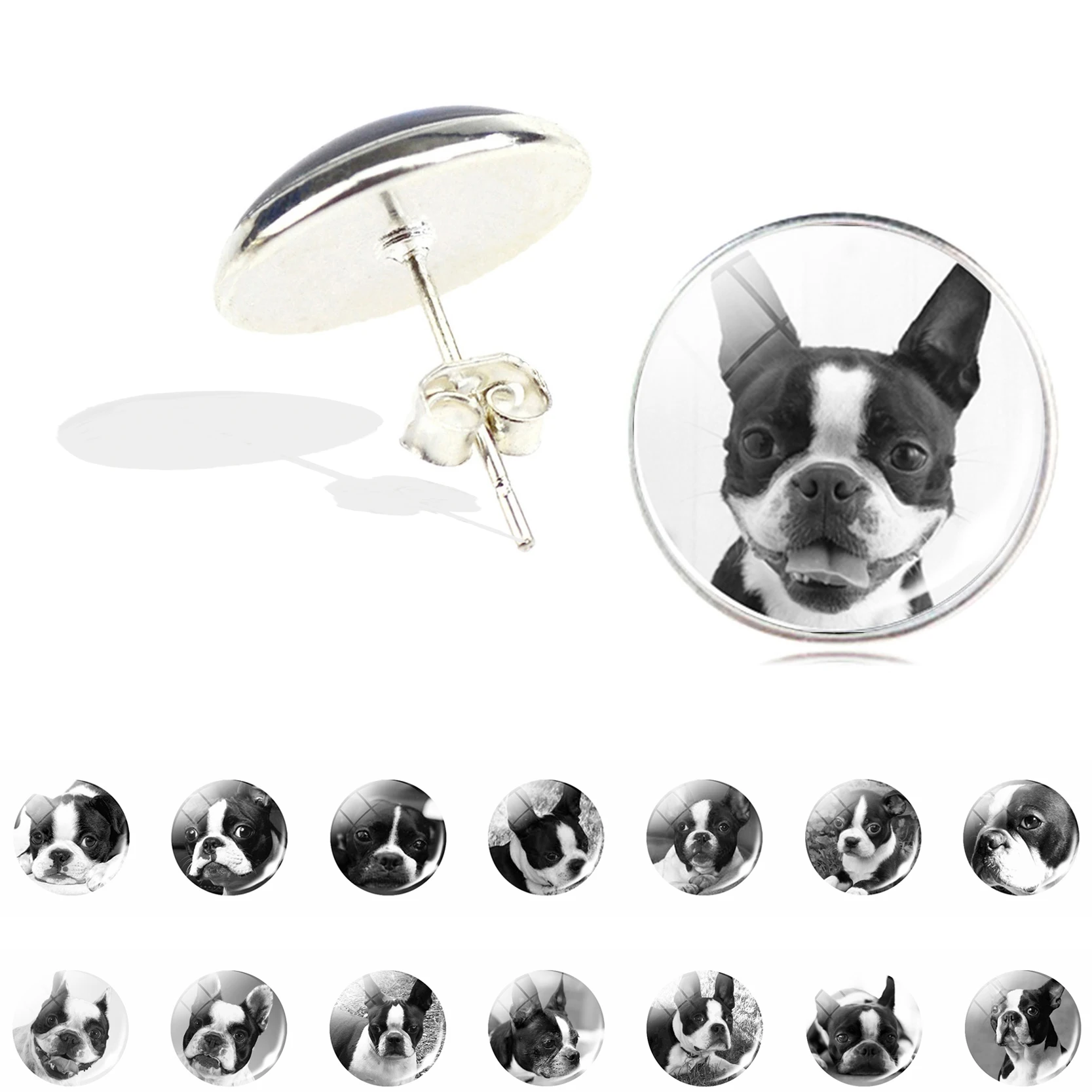 

Fashion Dog Studs Earrings Glass Cabochon Boston Terrier Earrings Pendant Animal Pet Jewelry Women Girls Teen Party Charm Gifts