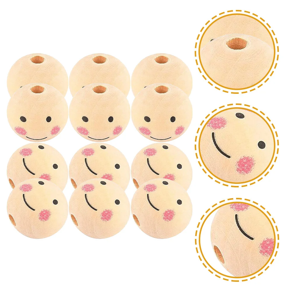 

50 Pcs Face Decoration Beads Hair Necklace Smile Loose Wood Round Accessories For Hair Craft Jewelry Child