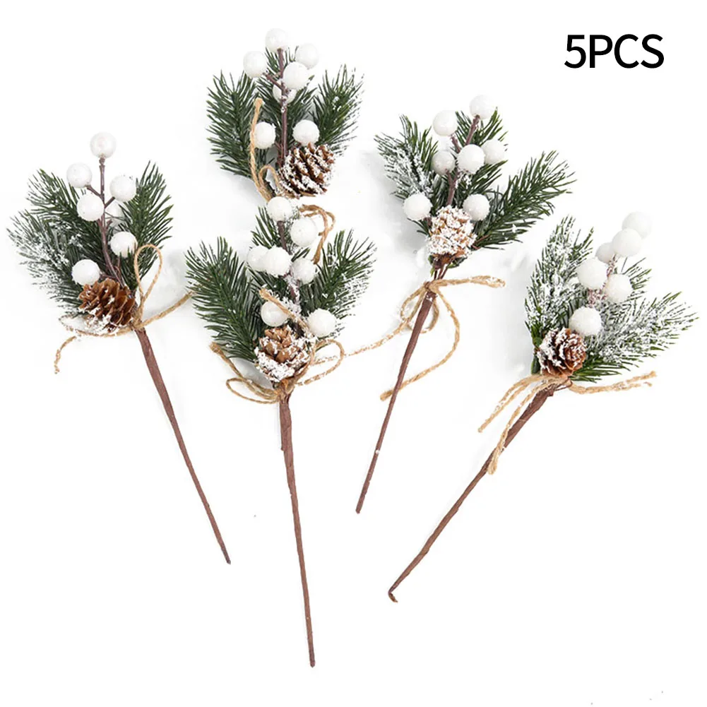 

5/10Pcs Christmas Red Berry Articifial Flower Holly Pine Cone Branch Christmas Tree Decor Ornament Gift Home DIY Wreath Supply