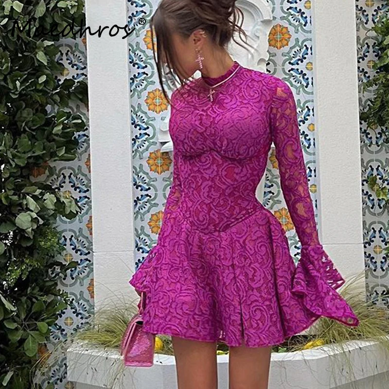 

Кружевные платья с открытой спиной и круглым вырезом, ажурное прозрачное женское сексуальное облегающее мини-платье, Осеннее женское празд...