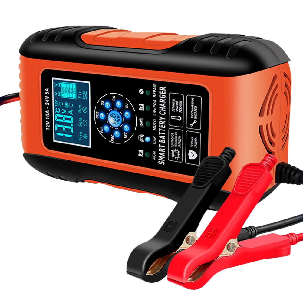 

Car Battery Charger 12V 24V Intelligent Fully Automatic 7-Stage Car Motorcycle Battery Charger LCD Display for Lead Acid AGM Gel