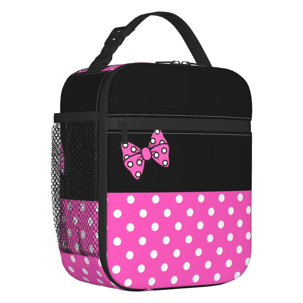 

Custom Pink Minnie Polkadots Lunch Bag Women Thermal Cooler Insulated Lunch Box for Student School
