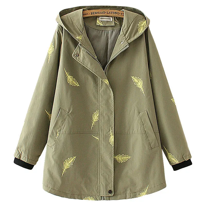 

Женское демисезонное пальто с принтом, новинка 2022, модная ветровка с капюшоном, верхняя одежда, Женский Свободный Повседневный тренчкот с подкладкой