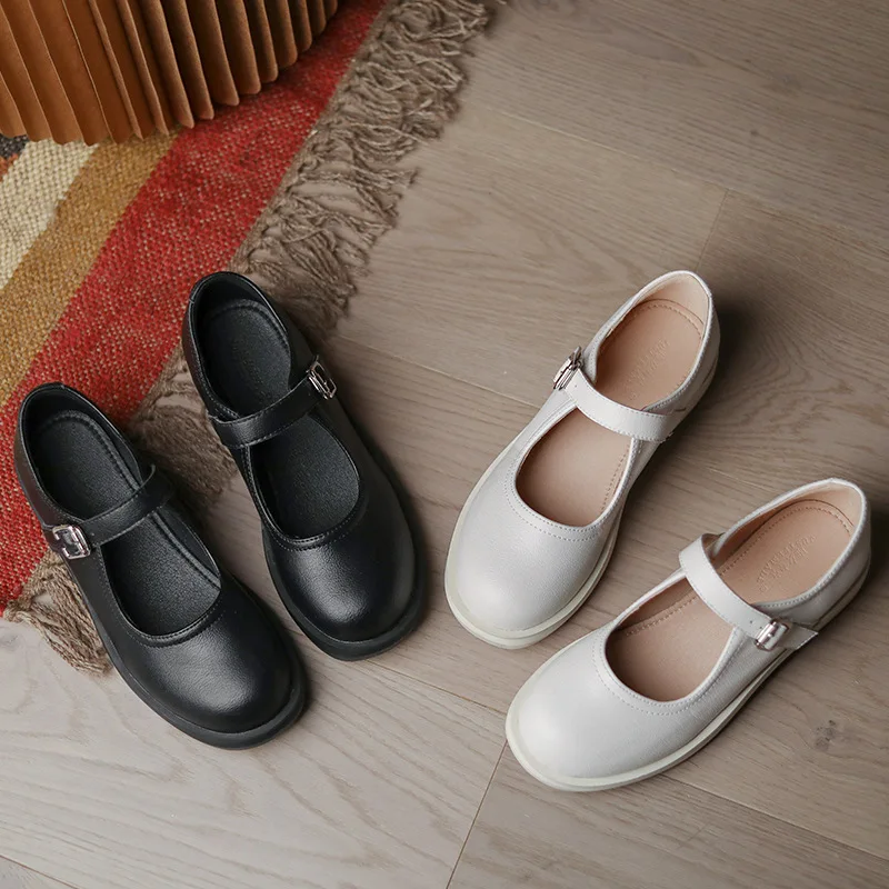 Women Leather Shoes Casual Microfiber Round Solid Color Increase Non-slip Breathable Loafers