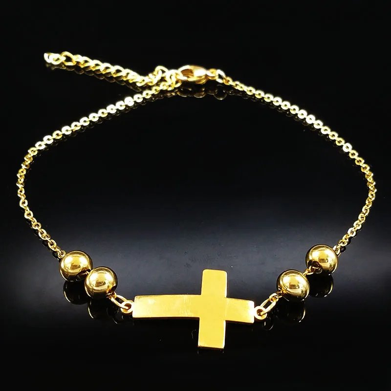 

New Gold Color Stainless Steel Leg Chain Women Cross Foot Chain Leg Jewelry enkelbandjes voor vrouwen A612272S07