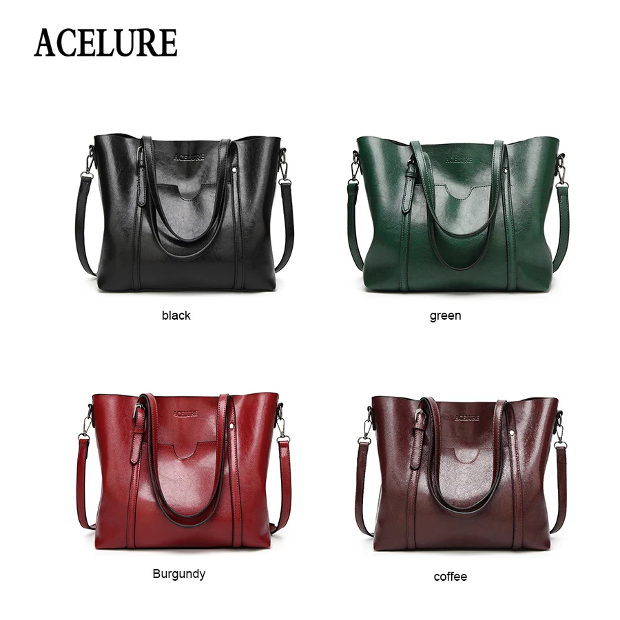 ACELURE Women bag Oil wax Women's Leather Handbags Luxury Lady Hand Bags With Purse Pocket Women messenger bag Big Tote Sac Bols