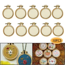 10 Pcs/set 25mm Wooden Mini Embroidery Hoop Ring Cross Stitch Frame Handmade Pendant Crafts Embroidery Circle Sewing Kit