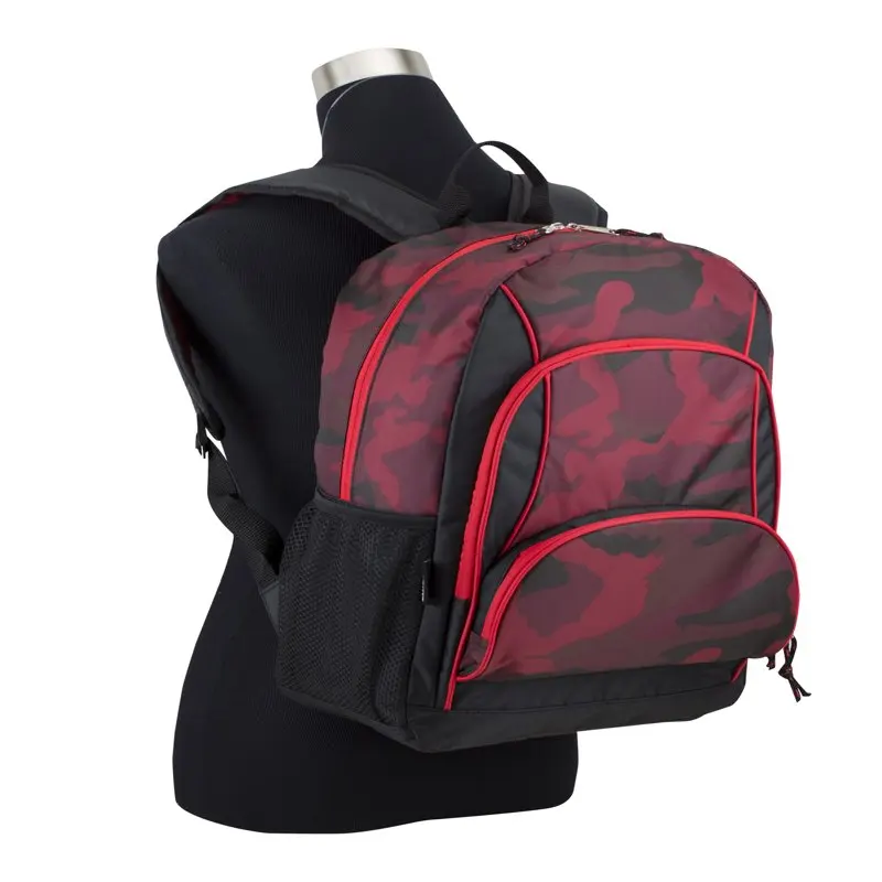 Unisex Triple Pocket Backpack, Red Camoflauge
