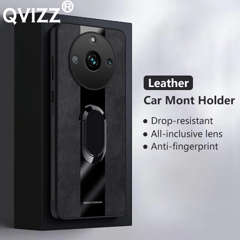 

Luxury Leather Case for Oppo Realme 11 Pro+ Plus Plexiglass Car Magnetic Ring Holder Shockproof Phone Cover OppoRealme11Pro+Plus