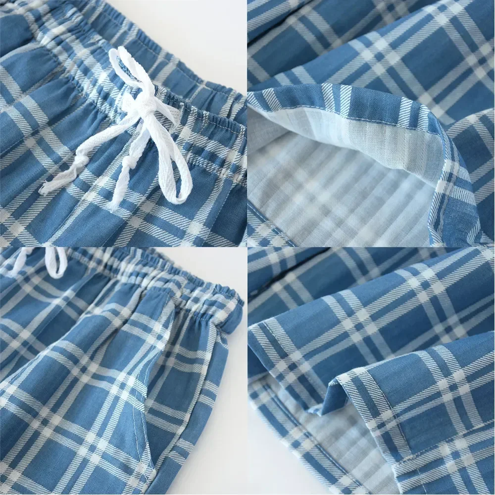 

Pajama Drawstring Men Casual Boxershorts Short Cotton Plaid Summer Elastic Loose Sleepwear Long Pants Bottoms Waist