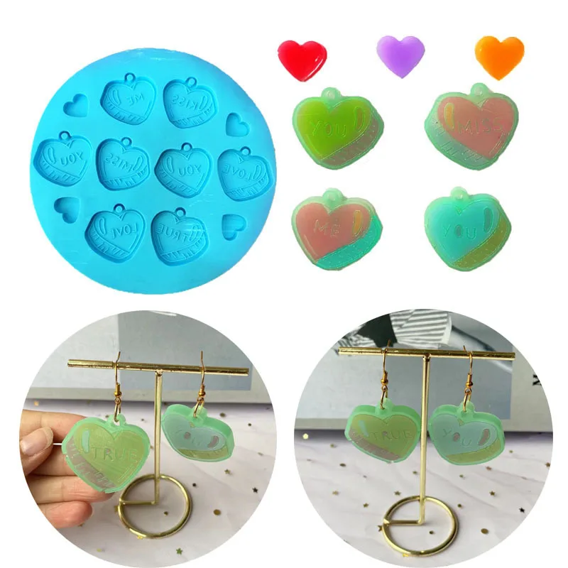

DIY Crystal Silicone Mold Love Heart Shaped Earrings Stud New Mirror Resin Silicone Mold For Jewelry Making