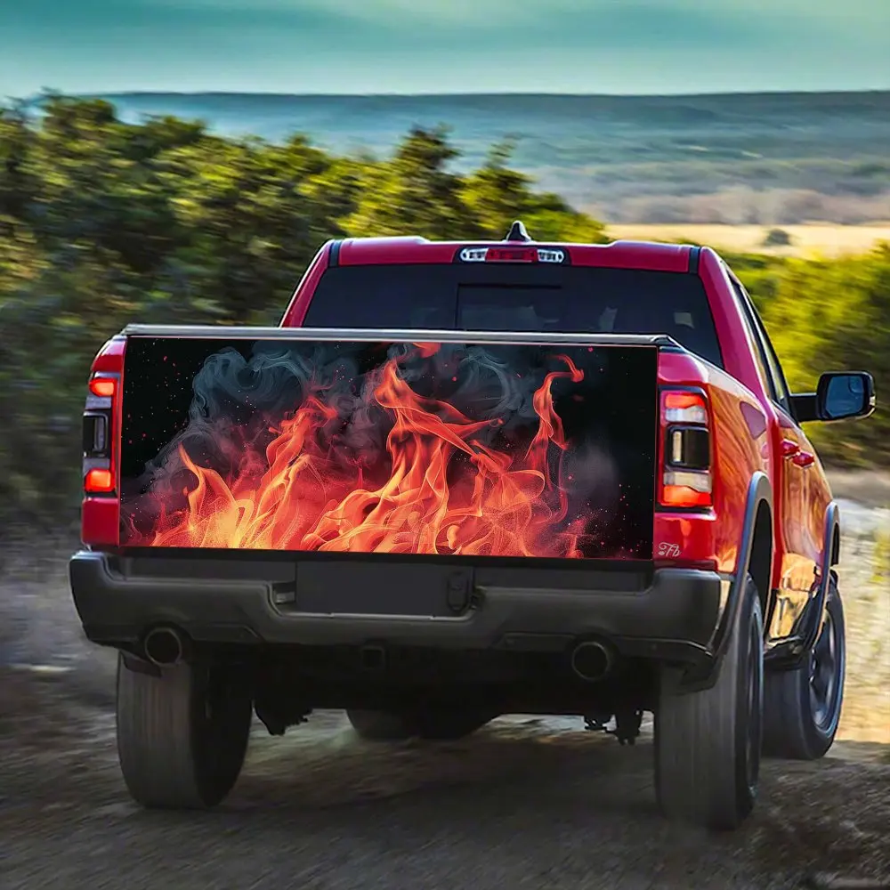 Blazing Red Flame with Smoke Car Tail Trunk Protect Vinly Decal Auto Accessories DIY Hood Decoration Sticker for Off-road Pickup
