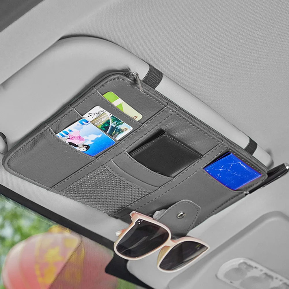 

1pc Car Sun Visor Storage Clip Bag Organizer Glasses PU Leather 28.5*15cm Universal Auto Interior Pocket Apricot / Gray / Black