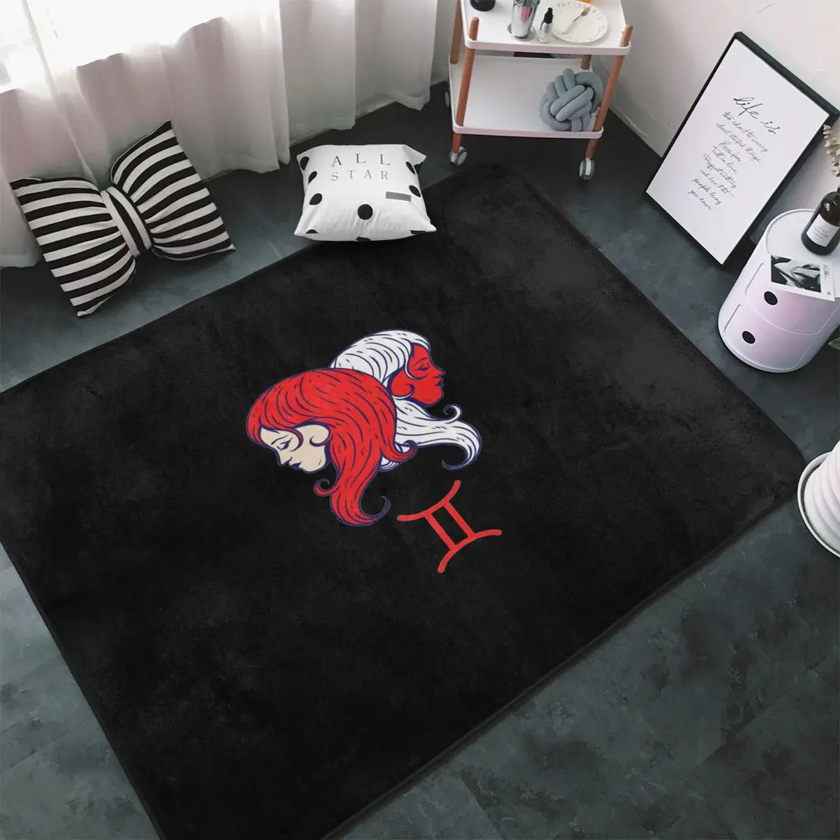 

Gemini Zodiac Sign Stars Retro Astrology Carpet, Polyester Floor Mats Trendy Living Room Everyday Birthday Gifts Mats