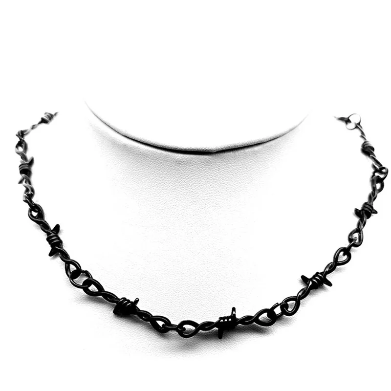 

New Small Wire Brambles Iron Black Choker Necklace Women Hip-hop Gothic Punk Style Barbed Wire Little Thorns Chain Choker Gifts
