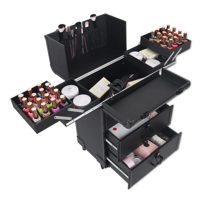 Women large capacity Trolley Cosmetic case Rolling Luggage bag,Nails Makeup Toolbox,Multi-layer Beauty Tattoo Trolley Suitcase