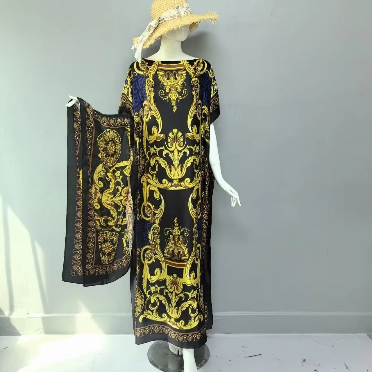 Фото 2025 neue Art Mode übergroße afrikanische Frauen Kleidung Dubai Dashiki Abaya Free Size Print Design mit Schal lockers langes K №5