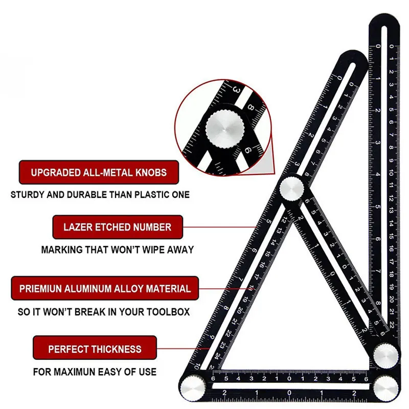 

Construction Tools Multi Angle Measuring Ruler Aluminum Folding Positioning Ruler Professional Wood Tile Flooring Punch Tool