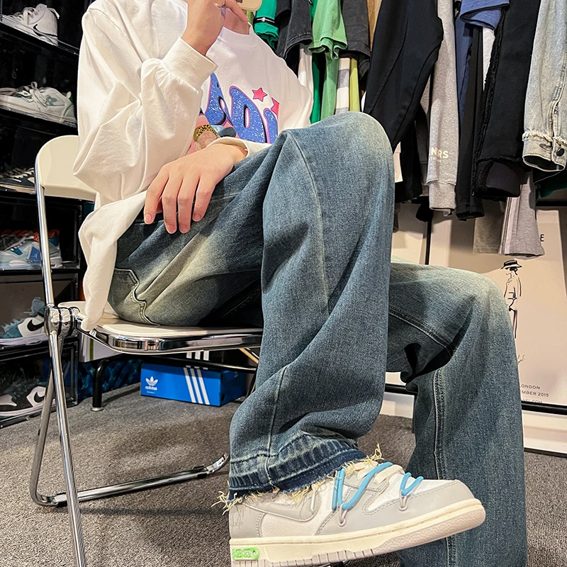 Blue/Black Baggy Jeans Men Fashion Oversized Casual Wide Leg Jeans Men Streetwear Hip Hop Loose Straight Denim Trousers Men