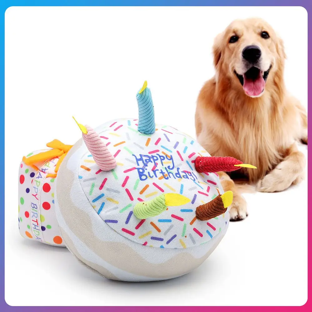 

Pawscn Plush Dog Toys Birthday Cake Bite Resistant Sound Fabric Feels Smooth Toy Exquisite Embroidery Multicolor Pet Supplies