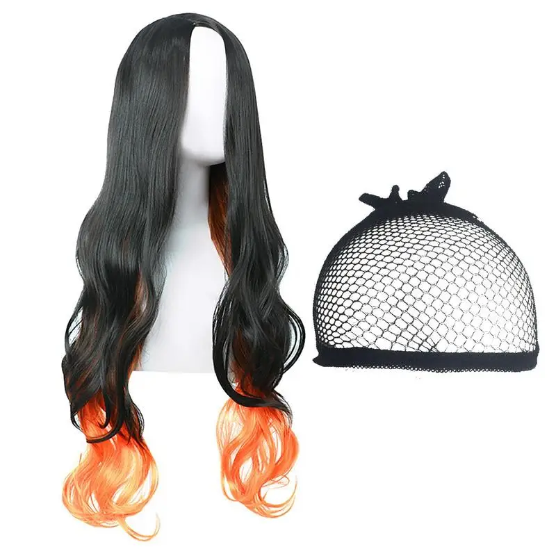 

Женский длинный кудрявый костюм для косплея на Хэллоуин, оранжевый, черный, градиентный аксессуар для волос, реквизит для вечеринки на Хэлл...