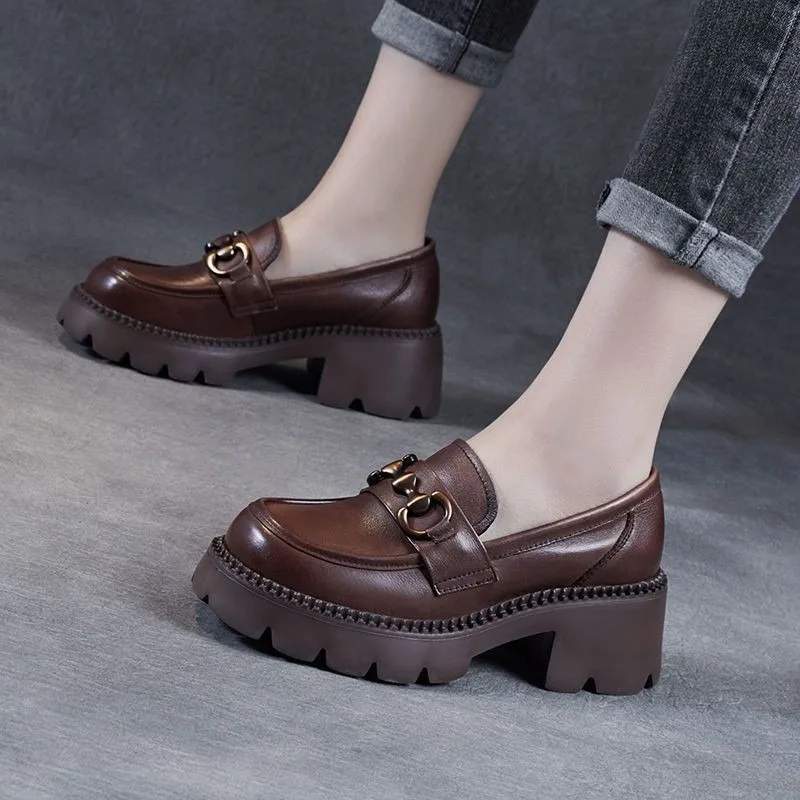 Лоферы на среднем квадратном каблуке женские туфли-Лоферы без шнуровки с