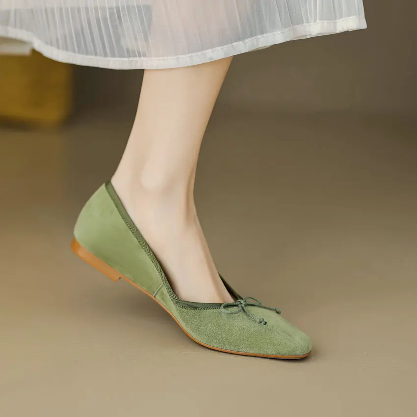 Женские туфли с бантом-бабочкой QUTAA розовые повседневные из натуральной кожи на