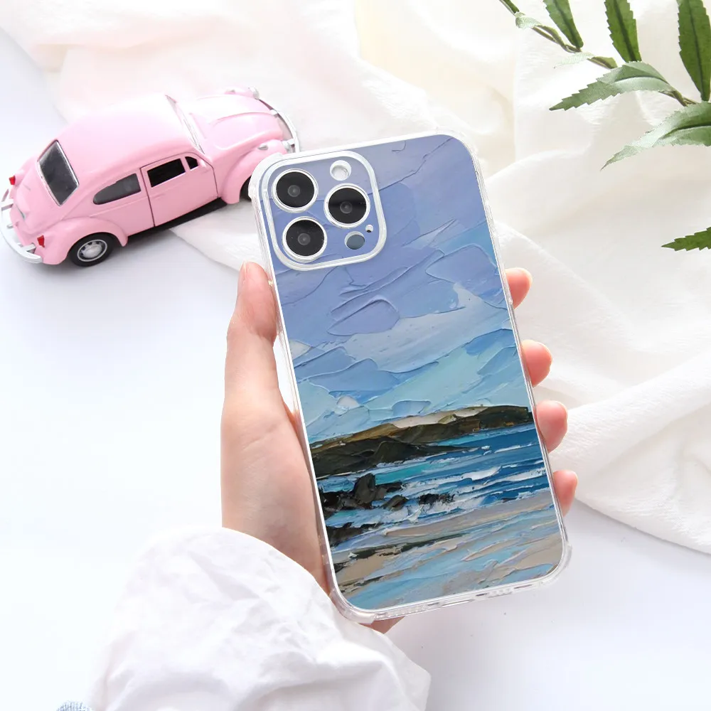 

Aesthetic Scenery Oil Painting Phone Case For iPhone 13 12 11 Pro Max 7 8 X XR XS 6s Plus SE 2020 Luxury Soft Phone Cover Funda