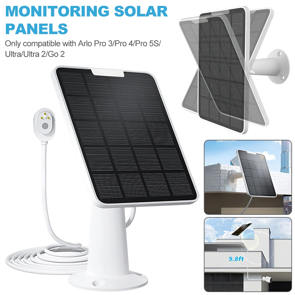 4W Solar Panel for Arlo Pro 3/Pro 4/Pro 5S/Ultra/Ultra 2/Go 2 Camera Weatherproof with Rotatable Bracket 9.8ft Power Cable