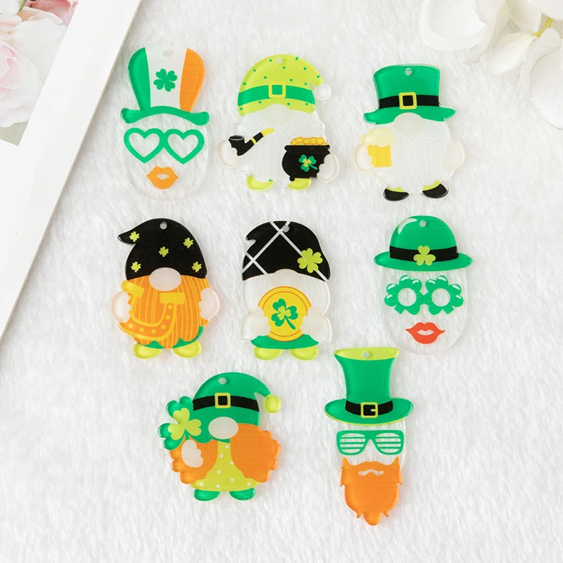 

8Pcs Christmas Charms Acrylic Clover Gnome Festival Jewelry Findings Earring Necklace DIY Making