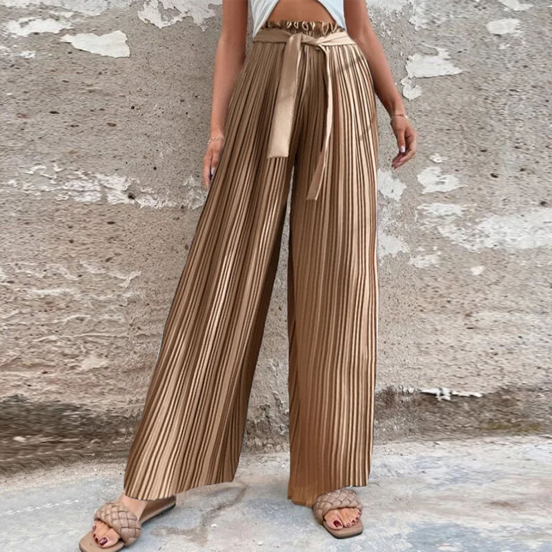 

Autumn Loose Pleated Pants Women Spring Office-lady High Waist Solid Trousers Casual Baggy Straight Pants Pantalon Femme 24364