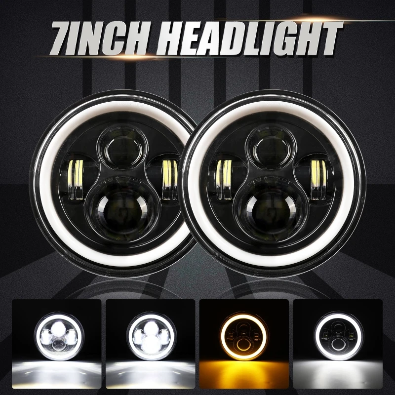 

1/2pcs 7 Inch Round LED Headlights with Angle Eyes for Jeep Wrangler JK LJ TJ