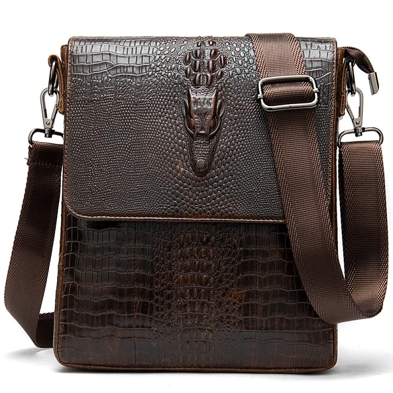 Genuine Leather Crocodile Pattern Men Crossbody Bags Fashion Business Shoulder Bag Male Cow Leather Menssenger Bag